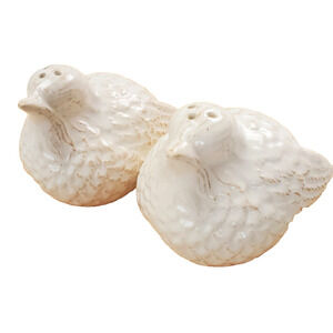 Vintage Pair Quail Birds Salt & Pepper Shakers Ceramic Small White Textured MCM